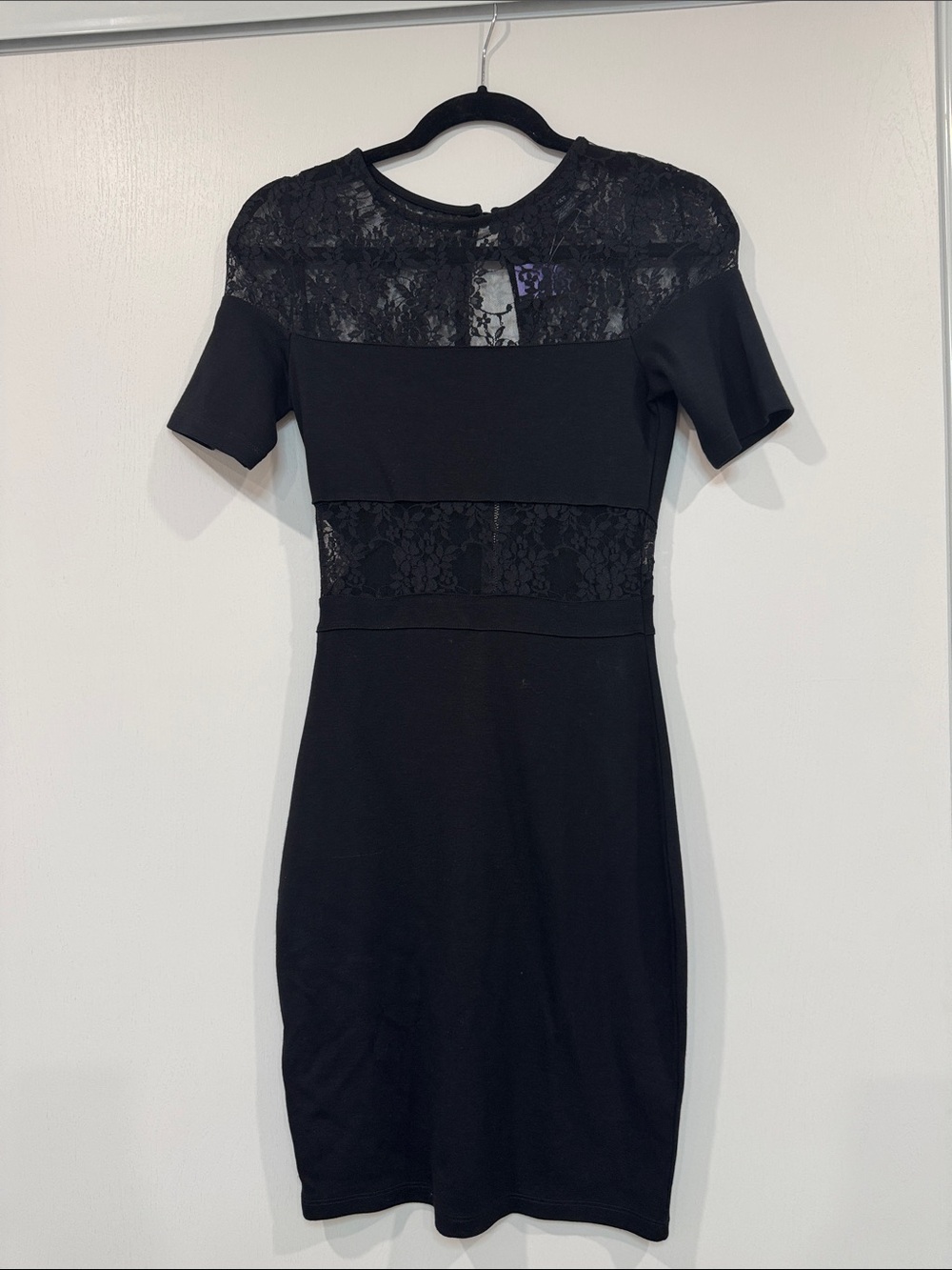 French Connection Black Lace Panel Mini Dress